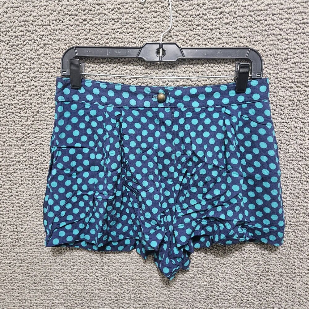LOVE FIRE Women's Navy-blue Green Polka Dots Pocket Flared Shorts Size M